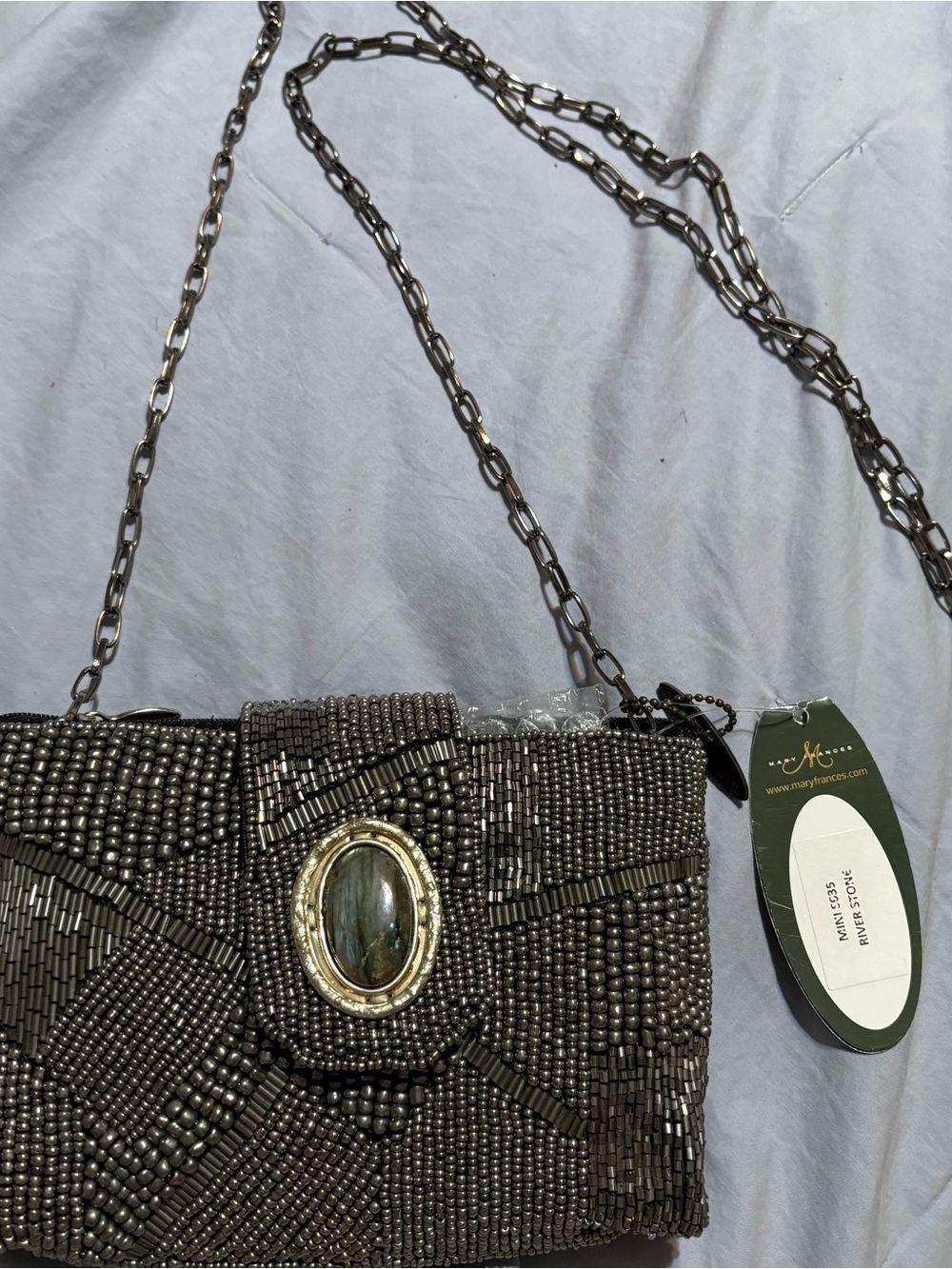 Beaded Black Evening Clutch with Gem Accent by Mary Frances